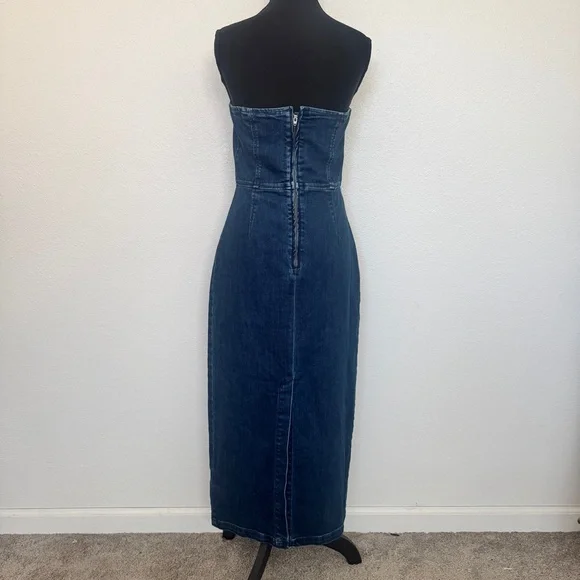 Gap Strapless Denim Midi Dress Size 4 Medium Wash Tube - Picture 3 of 5